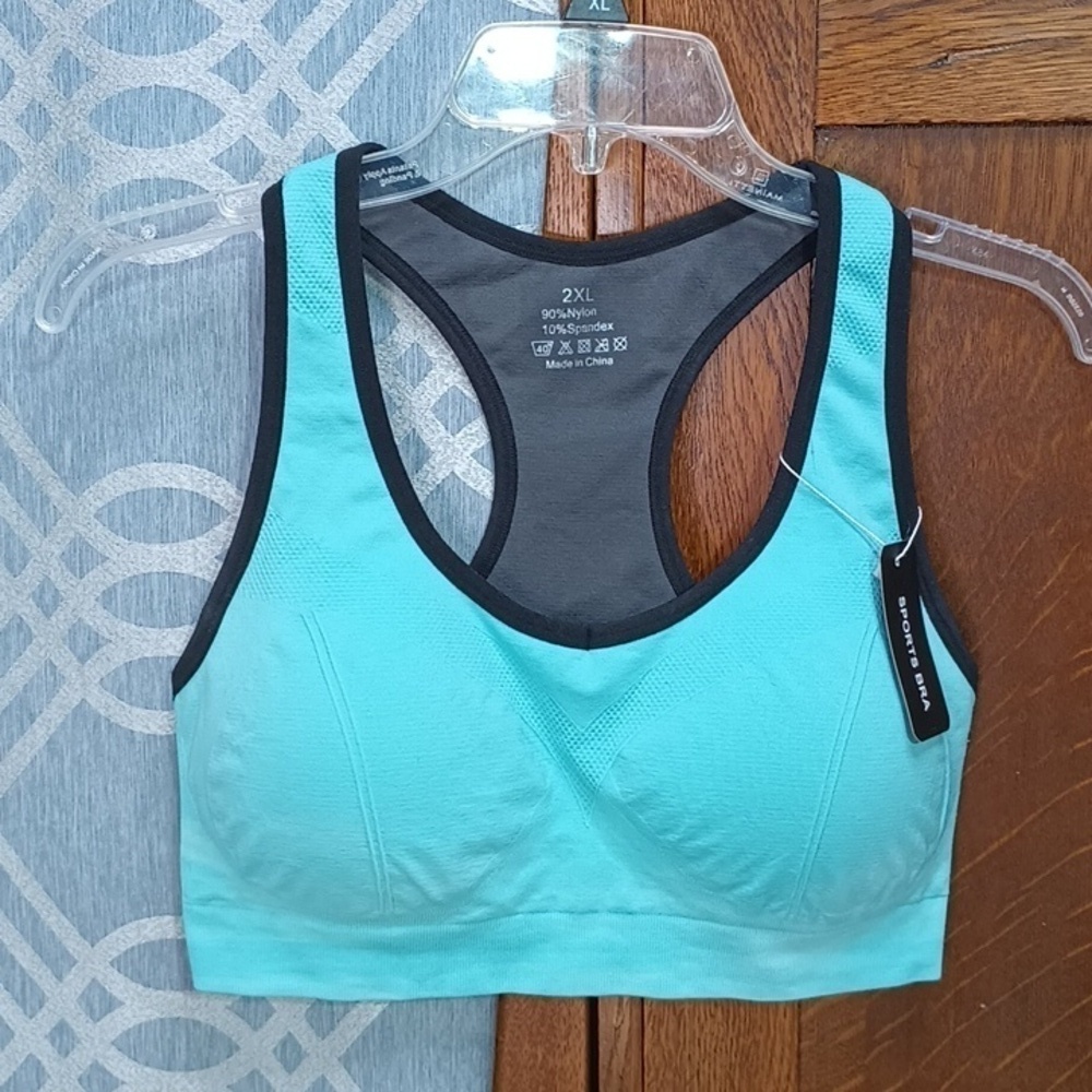 NWT. Mint green and black racer back sports bra 2X (size runs small)